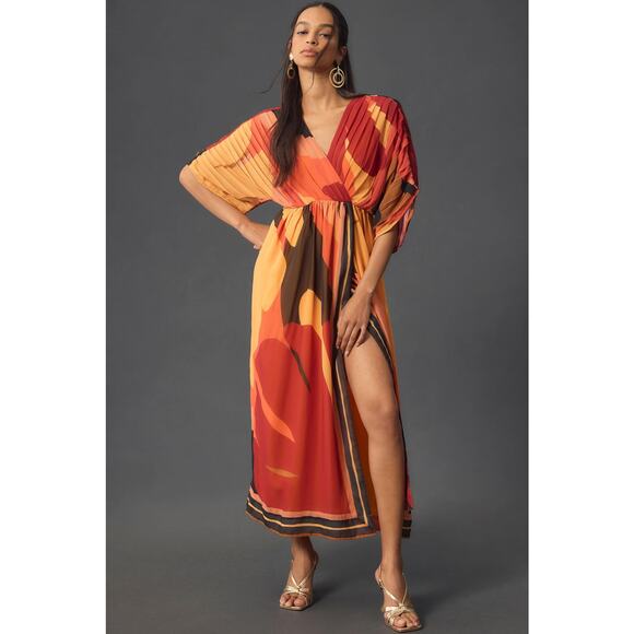 Anthropologie Farm Rio Women's Wrap-Front Maxi Dress Half Sleeve Size L NWT - Picture 1 of 7